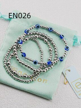Enewton Platinum Bead & Blue Evil-Eye Bracelet Set